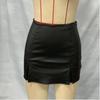 Women Fall Winter High Waist PU Leather Mini Skirt, Solid A Line Double Slit Faux Leather Short Skirt, Slim Bodycon Split Hem Club Night Out Bottoms
