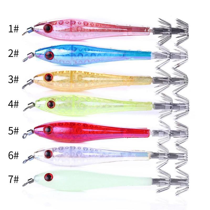 HENGJIA 5pcs Glow-in-the-Dark Squid Jig 9.5cm 6g Sea Fishing Trolling Lure Soft Bait