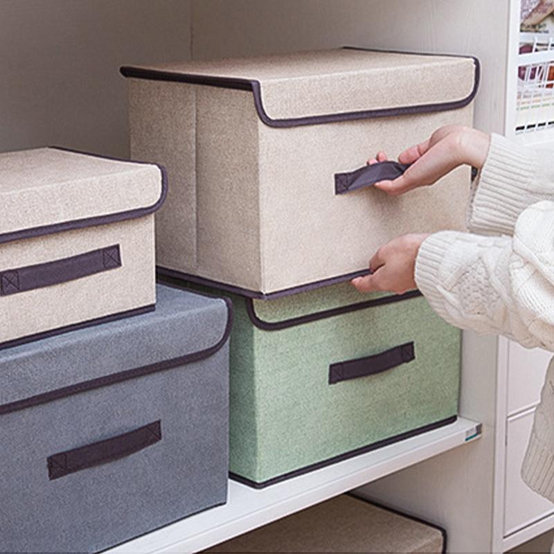 Linen-Like Fabric Storage Box Foldable Storage Box For Books And Toys Dustproof Storage Box With Lid