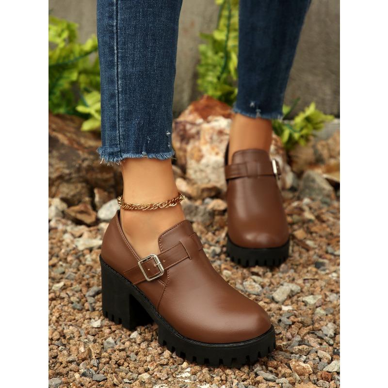 British Style Deep-mouthed Single Shoes Women's 2025 Autumn New Plus-size Retro High-heeled Professional Leather Shoes