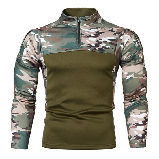 Men Fall Sweatshirt Patchwork Long Sleeves Camouflage Print Hip Hop Zipper Stand Collar Slim Fit Warm Wear-resistant Men Autumn Tops for Sports