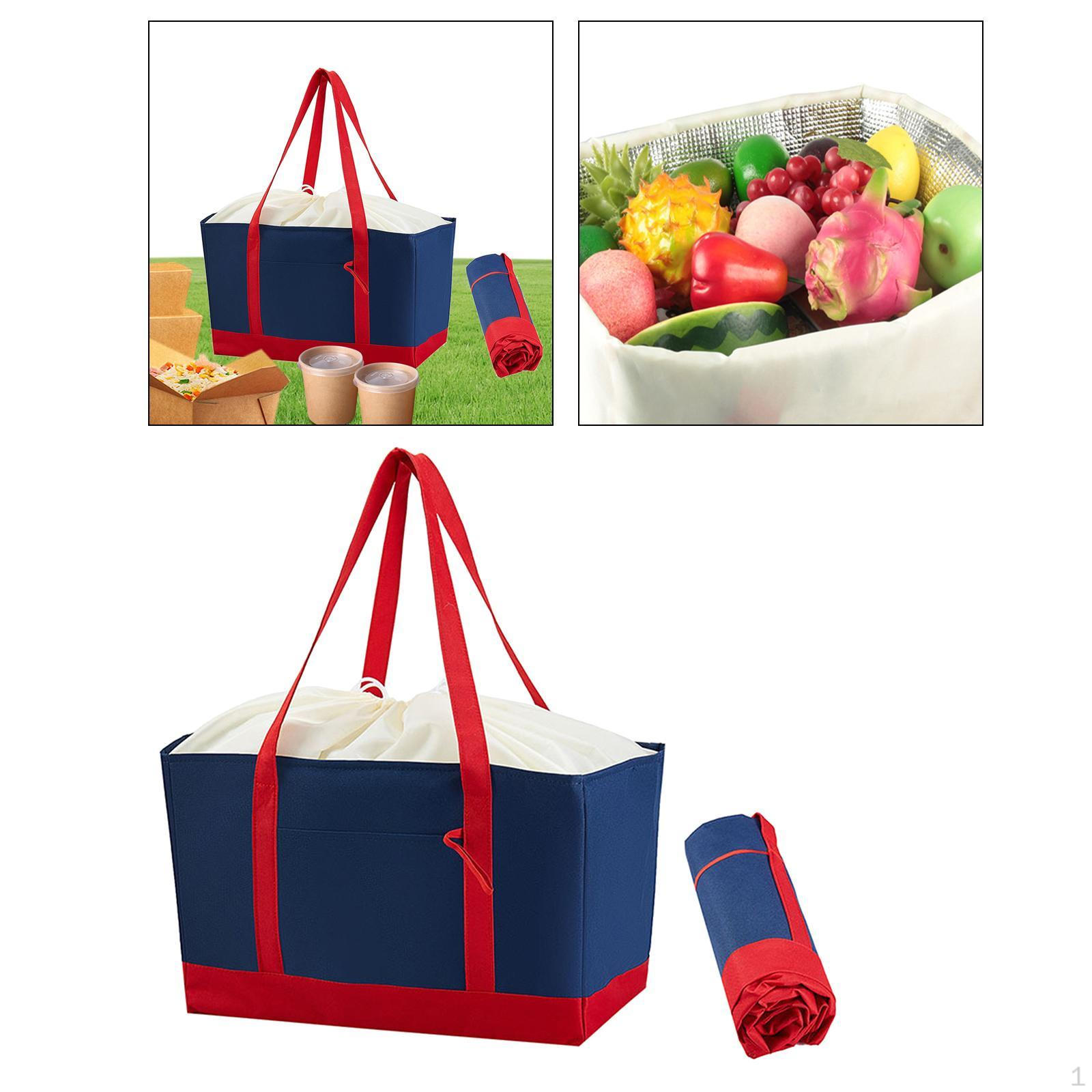 

Insulated Grocery Bag Cooler Folding with Drawstring Cover for Picnic Groceries темно-синього кольору