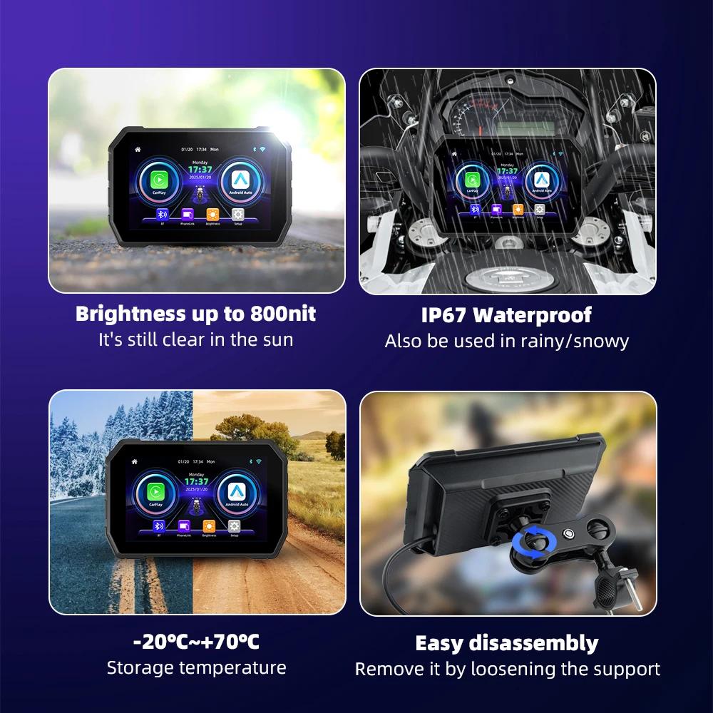 5inch Moto Wireless CarPlay Android Auto Motorcycle GPS Navigation Display Screen Motorbike Bluetooth 5.0 Multimedia Player Waterproof
