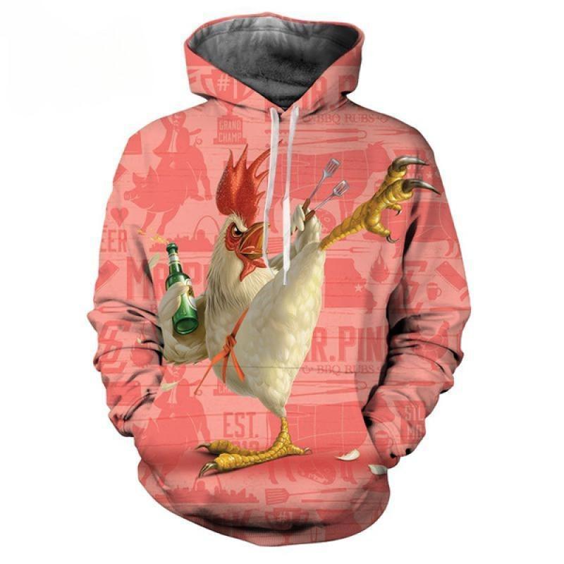 Realistic Rooster Fleece Hoodie, Men's Thick Warm Autumn Winter Sweatshirt, Classic Farm Rooster Print Pullover for Farm Animal Lovers