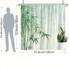 1Pc Bamboo Watercolor Shower Curtain - Slender Green Bamboo Stalks & Narrow Leaves On Soft Pastel Gradient, Machine Washable