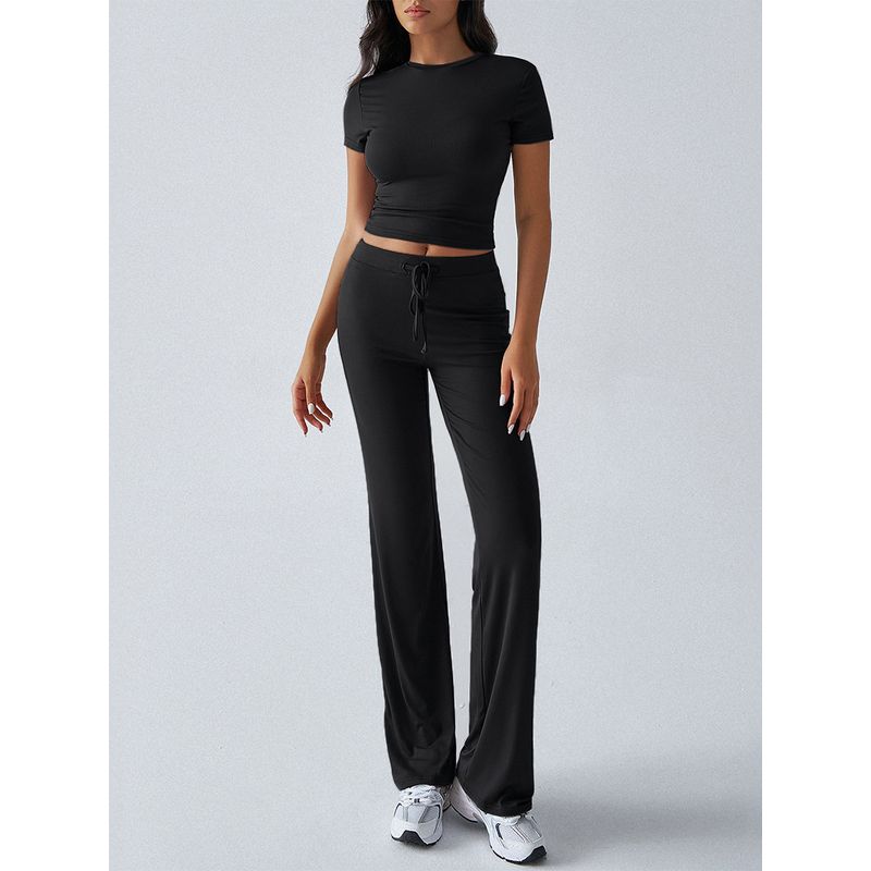 round Neck Neck T-shirt Casual Pants Set Pure Color Crew Neck T-shirt Casual Pants Suit