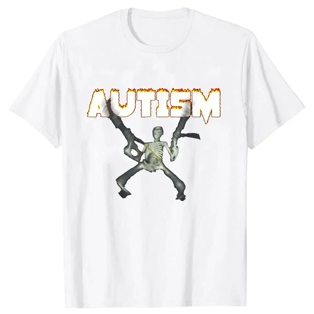 Retro Autism Skeleton Funny Women T-Shirt Neurodivergent Autism Awareness Support Graphic Tee Halloween Gifts Women Clothes
