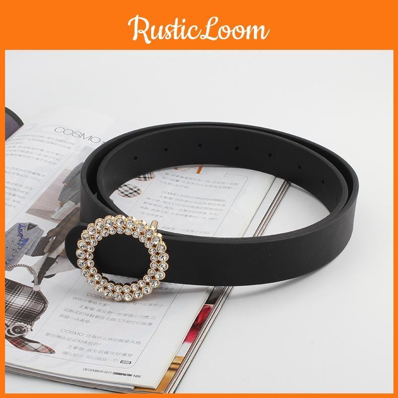 Waist Round Buckle Belt Womens Imitation Leather Material
