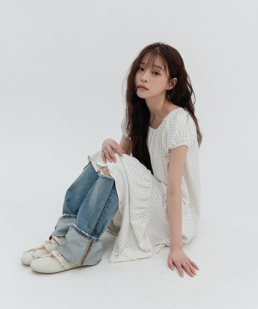High School Disco Dot Pocket Long Dress_White