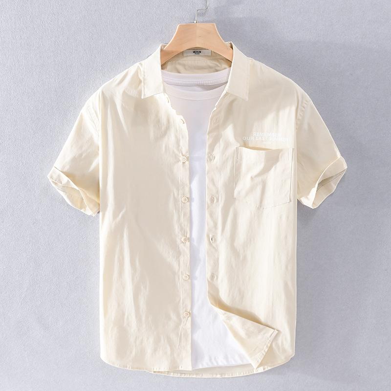 Summer Fashion Mens Shirts Daily Casual Shirt Youth Simple Men Tops Solid Color Lapel Collar Pocket Short Sleeve Shirt Youth Fresh Men Clothing
