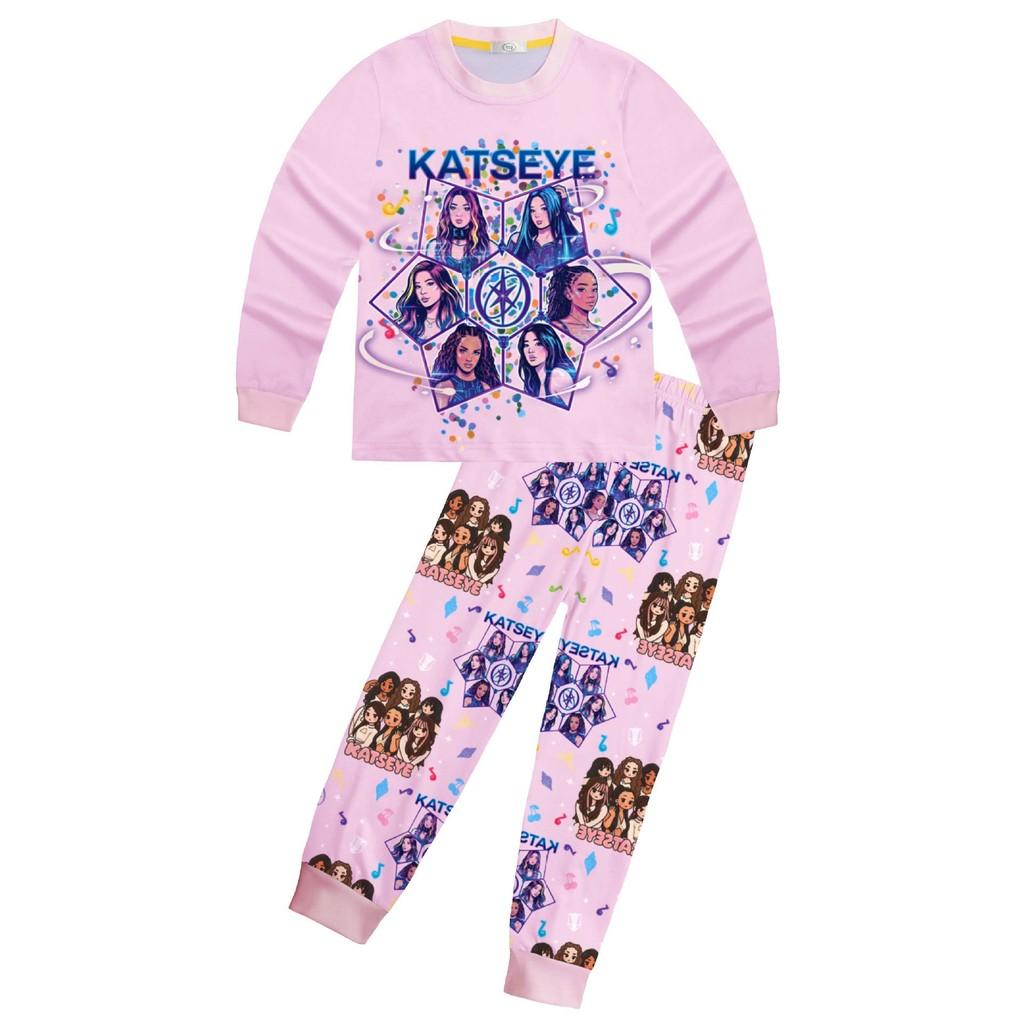 81277 Children Girls KATSEYE Printed T-Shirt Pants Pajamas Sleepwear Sets
