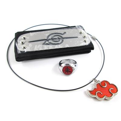 3Pcs/Set Naruto Akatsuki Itachi Payne Red Cloud Necklace Ring Rebellion Ninja Guard Forehead Kids Gift