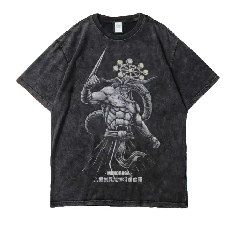 Anime Jujutsu Kaisen Gojo Satoru Graphic T Shirt Men Women Short Sleeve Clothing Casual Cotton Streetwear Vintage Washed T-shirt
