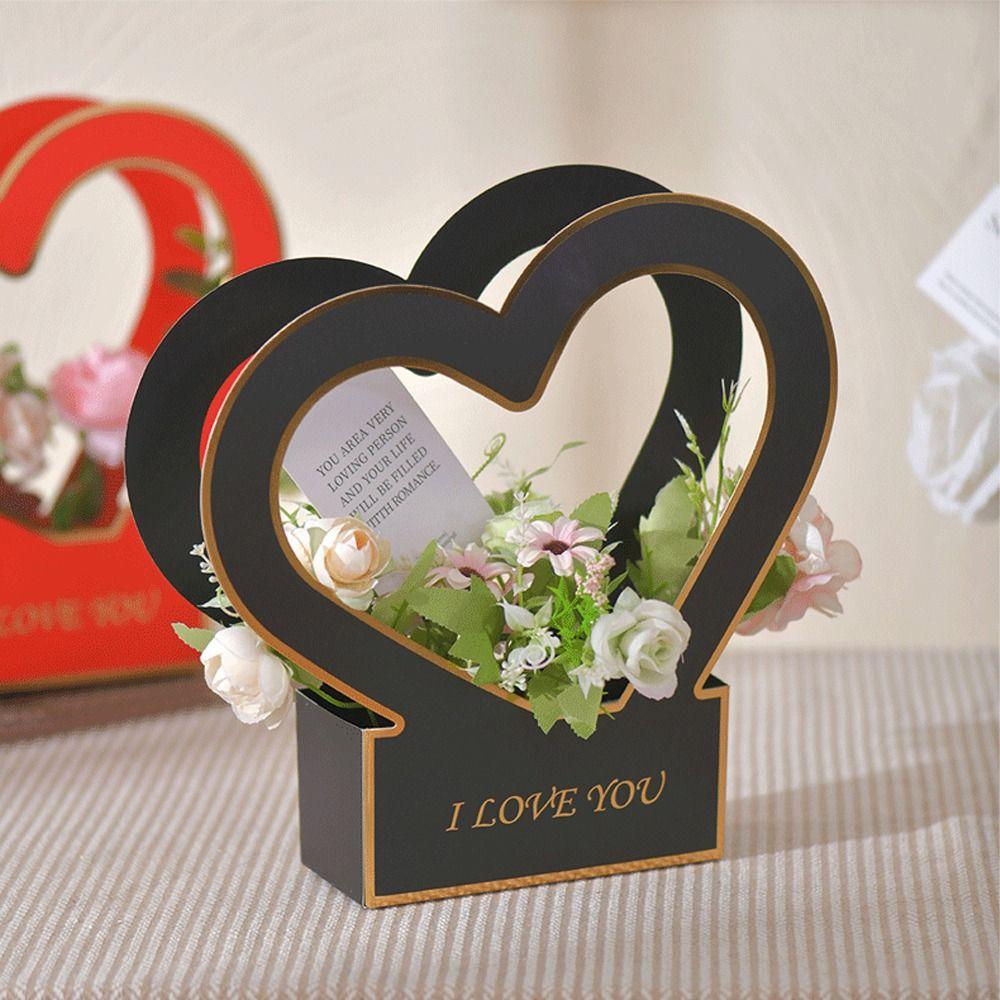 2pcs Foldable Heart Flower Box Floral Art Wrapping Paper Box Wedding Birthday Party