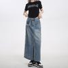 Women's High Waist Spring Denim Midi Skirt with Side Slit