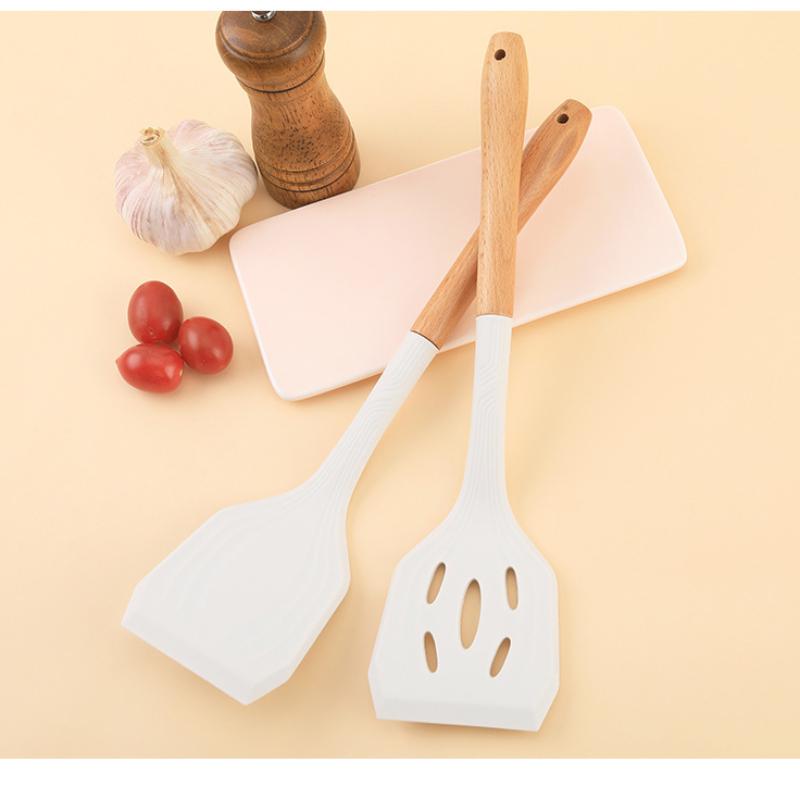 12-piece Set Wooden Handle Silicone Kitchen Utensils Silicone Kitchen Utensils Non-stick Pan Cooking Spatula Baking Storage Tool