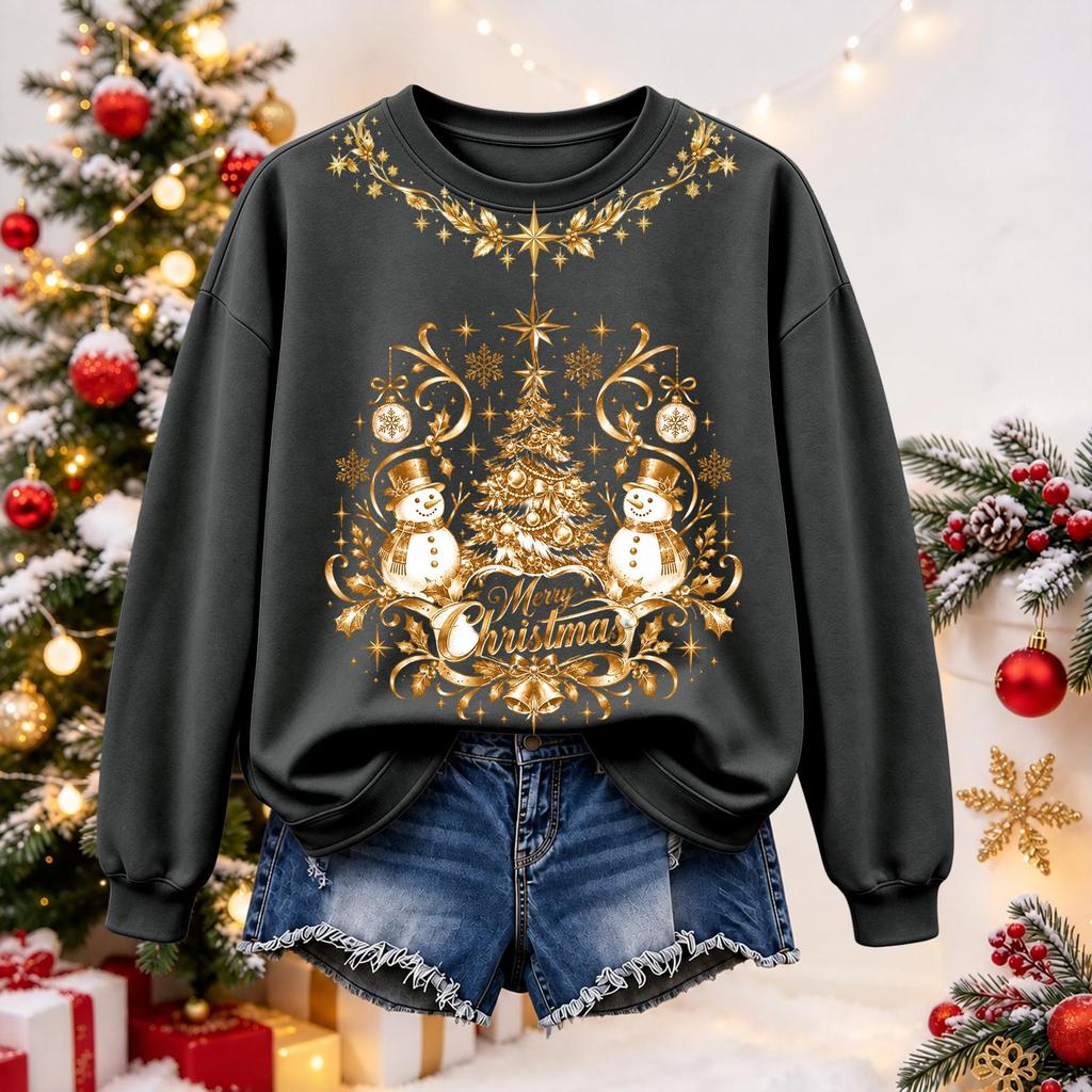 Women's Christmas Print Long Sleeve Top Casual Winter Comfortable Blouse for Holiday Wear