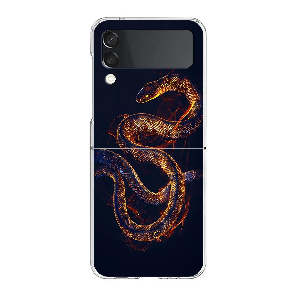 

Phone Cover For Samsung Galaxy Z Flip 6 5 4 Case Transparent For Samsung Z Flip 3 Hard PC Foldable Shell New Year Snake Capa Bag Z Flip 4