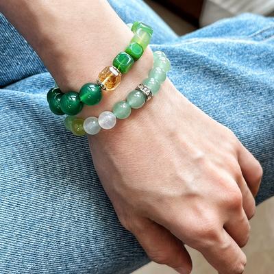 The Wizard Of Oz, Natural Chalcedony Square Green Agate Dongling Jade Citrine Duobao Bracelet Female Hand