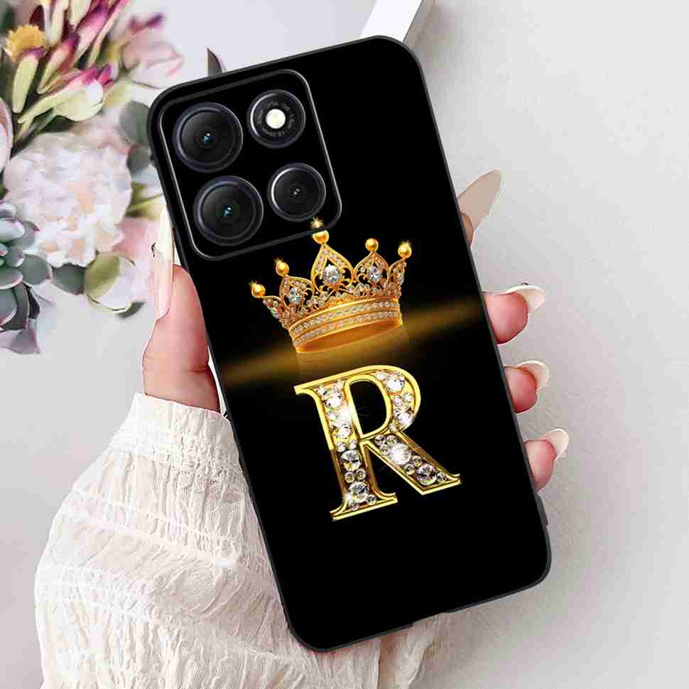 Hot For Motorola Moto G86 5G Case Crown Letters A-Z Soft Silicone Black TPU Cover For MOTO G86 XT2527-2 6.67" Protective Shell