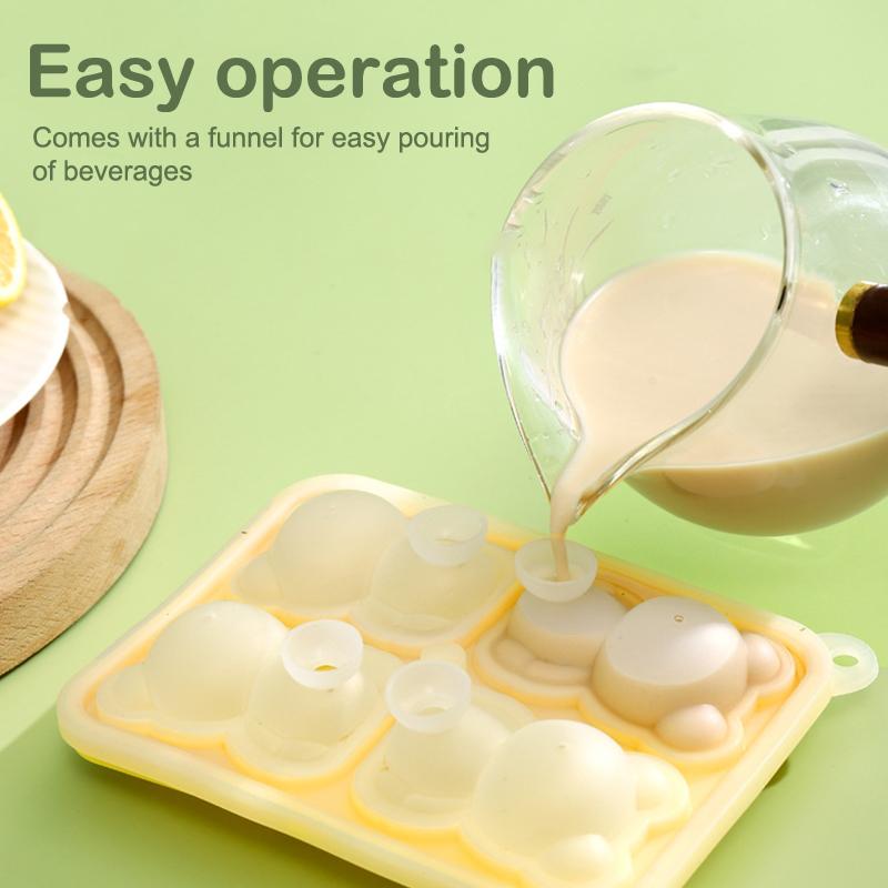 1 Stück Niedlicher Bär Vier Gitter Bär Eiswürfelform Silikon 3D Cartoon Bär Kerzenform Für Zuhause DIY Lebensmittelqualität Eis Whiskey Cocktails