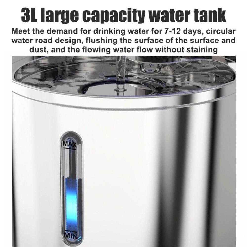 Neue 3L Haustier-Wasserfontäne Große Kapazität Automatischer Wasserspender Effiziente Filtration Edelstahl-Katzenfutterspender Für Hund Katze
