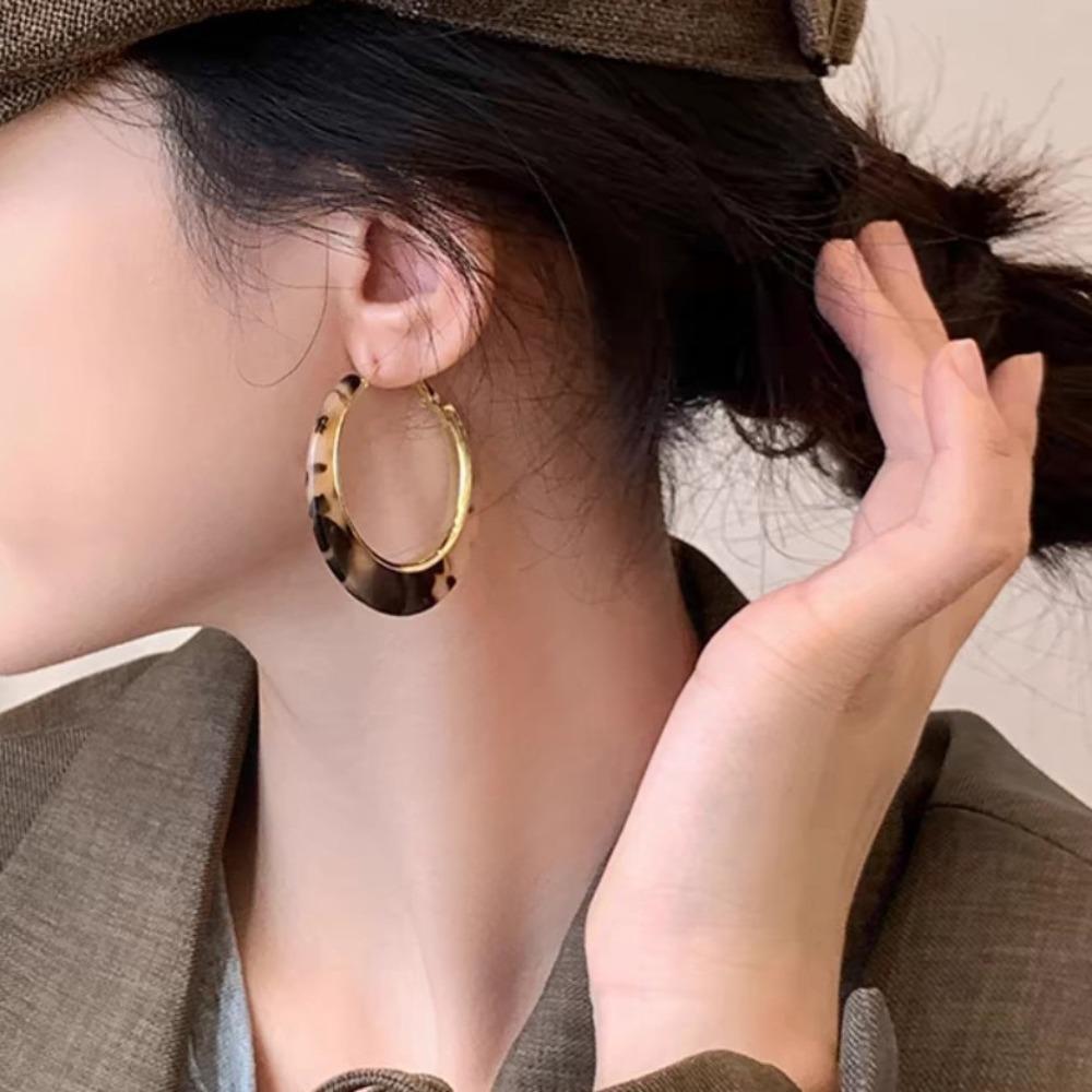 Exaggerated Personality Geometry Big Circle Leopard Print Hoop Earrings for Women Trendy Piercing Erarring Jewelry Gifts