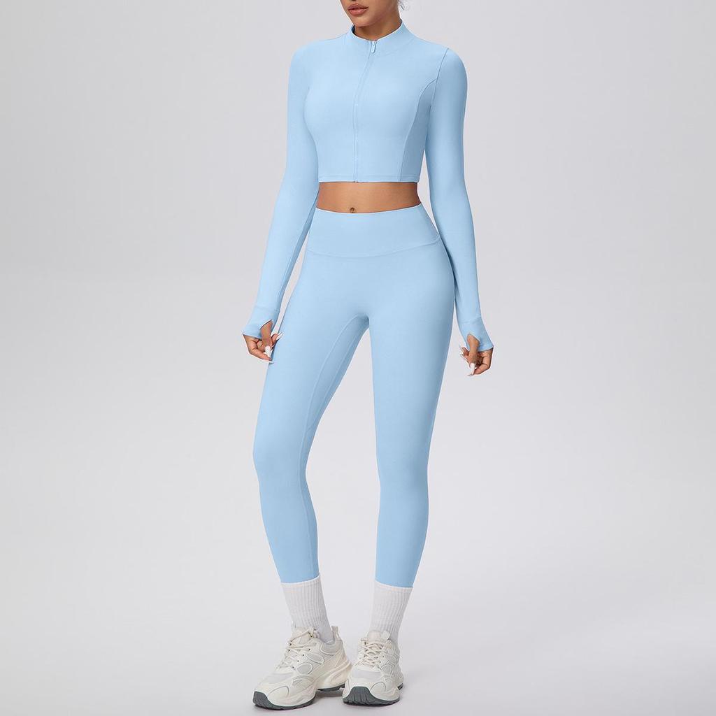 Casual Zipper Jacket & High-Waisted Butt-Lifting Yoga Pants Set