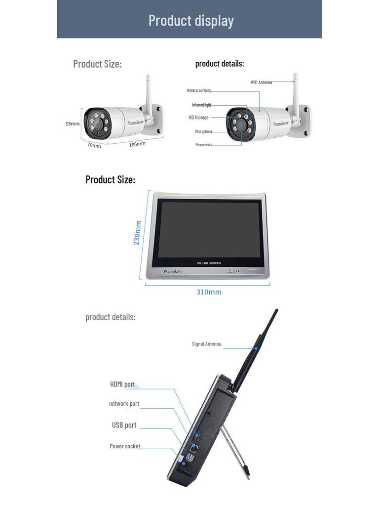 Wireless 4/8-Channel CCTV Monitoring Kit with Screen & 3MP WiFi Cameras