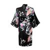Pigiama Kimono da Donna in Stile Giapponese a Maniche Corte con Stampa Pavone Accappatoio Lungo da Notte da Donna in Seta Simulata
