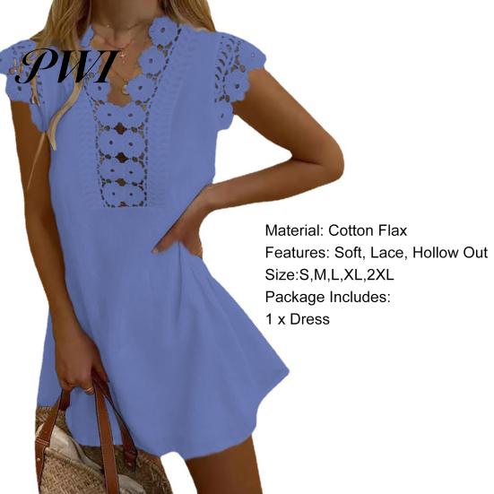 Lace Dress Women Hollow Out Summer Flower Pattern A-Line for Daily Wear Mini