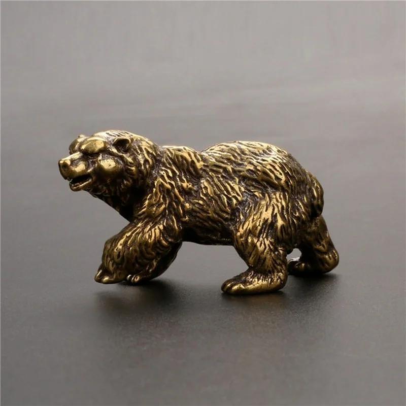 Retro Brass Brown Bear Statue Ornament Solid Brass Polar Animal Figurine Miniatures Tea Table Pet Desk Decors Accessories Crafts