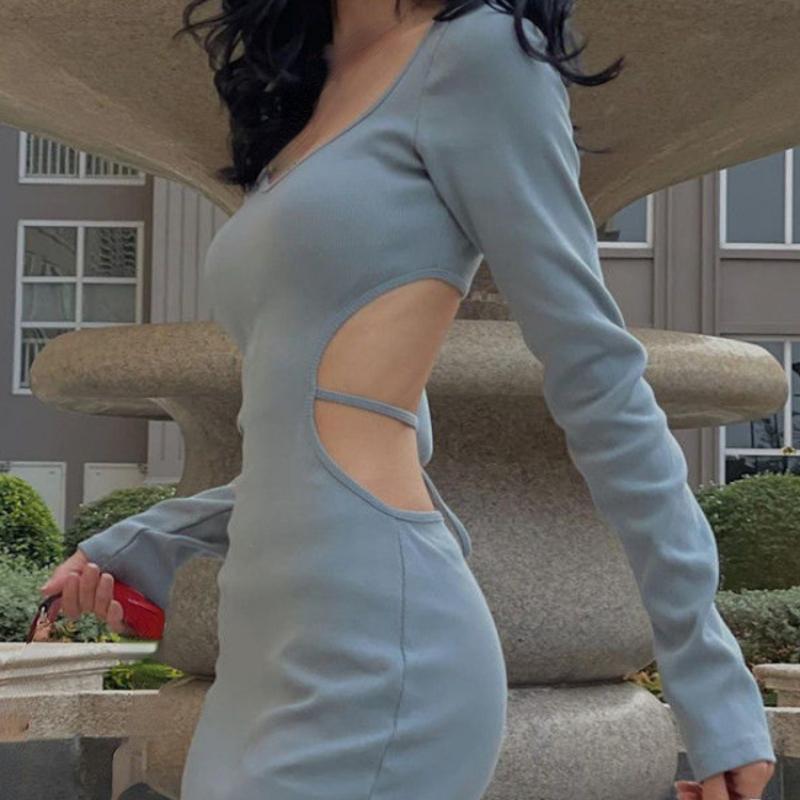 QWEEK Vintage Balck Bodycon Dress Women Sexy Y2k Hollow Out Backless Wrap Slim Short Dresses Evening Party 2026 Spring Outfits