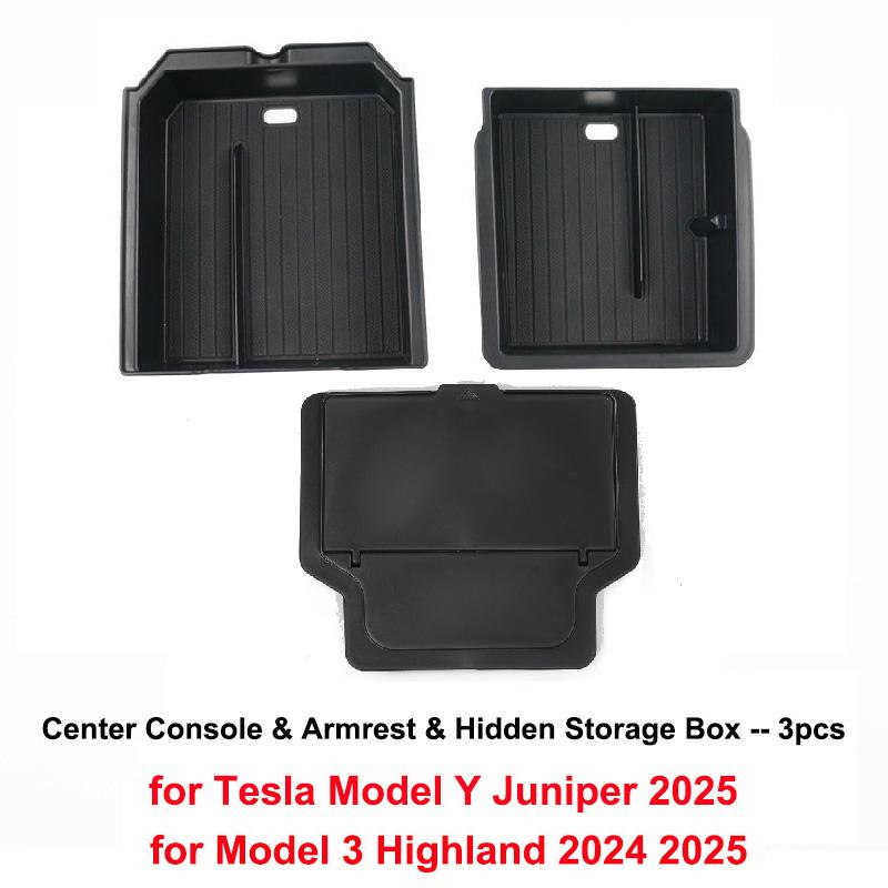 Für Tesla Neues Model Y Juniper 2025 Launch Model 3 Highland 2024 Mittelkonsole & Armlehne Aufbewahrungsbox Oberes & Unteres Silikonpolster