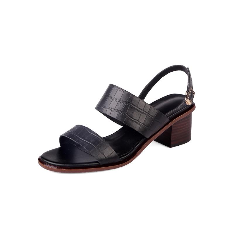 Open Toe Shoes Summer Women Sandals 2024 New Fashion Buckles Genuine Leather Thick Heels Pumps Buckles Party Basic Shoes Woman