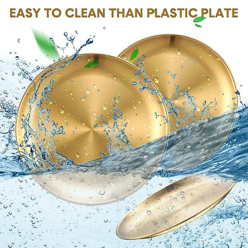 Metal Round Plate Camping Dishes Rust-Proof Stackable Food Serving Plate for Salad Fruit Dessert Snack Home Outdoor Dinner Plate