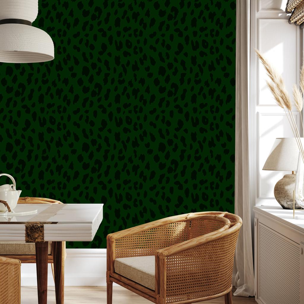 Bottle Green Leather Wallpaper, Green and Black, 50x1000
