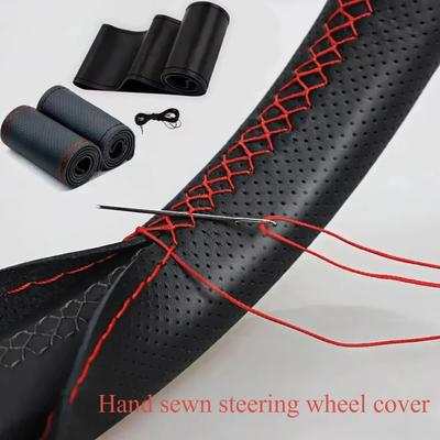 Car Steering Wheel Cover Genuine Leather Anti-Slip Braiding Cover For Steering Wheel Cowhide 37cm-38cm Steering Wheel Protector