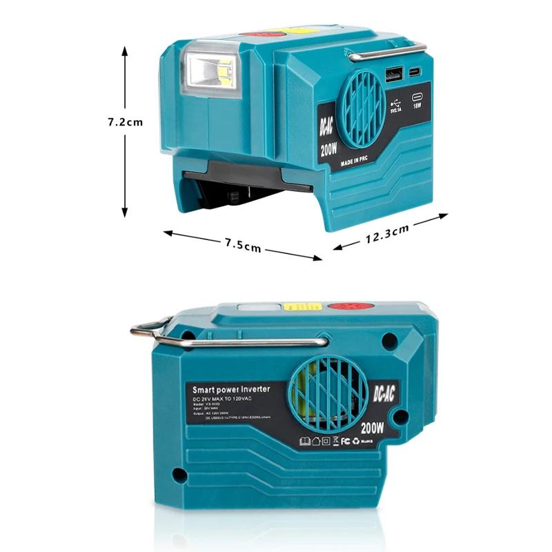 AC 220V For Makita/Ryobi/Bosch/Dewalt/Milwaukee 18V Lithium Battery Outdoor Inverter Generator 200W Inverter Power LED