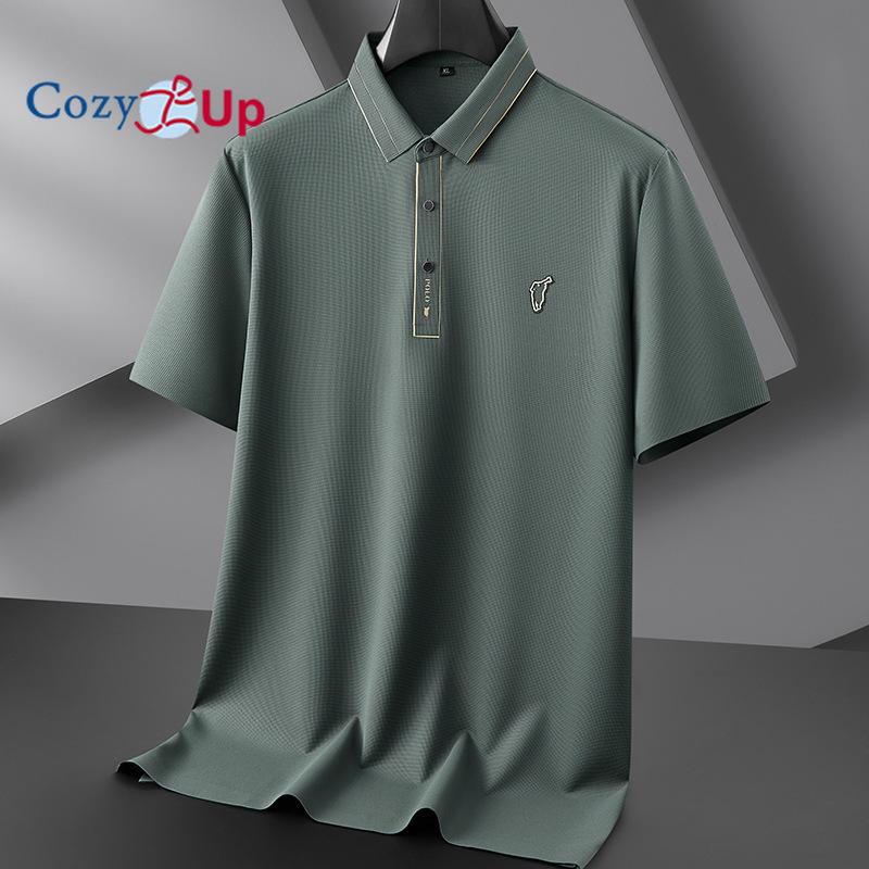 Cozy Up Fat and Oversized Waffle Short Sleeved Lapel Thin Business Ice Silk Solid Color Short Sleeved Polo Shirt for Men