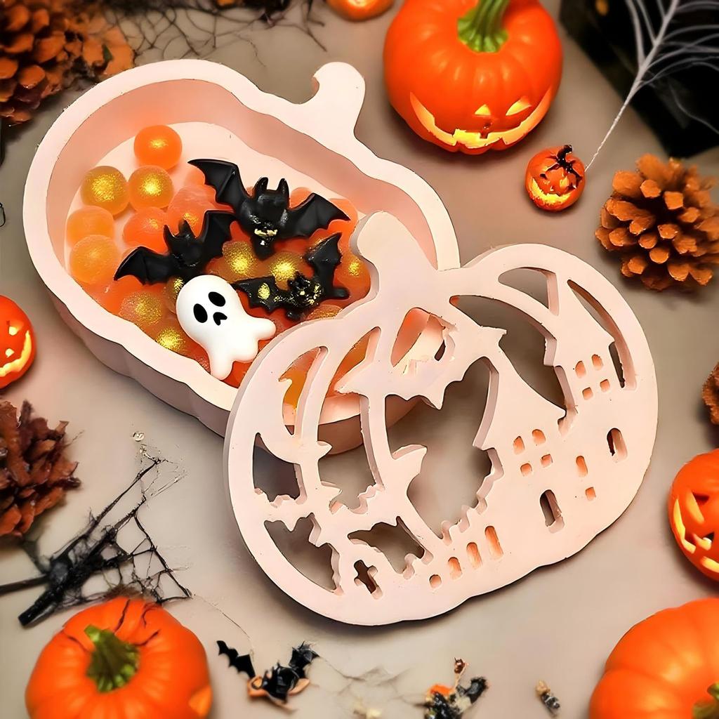 4 Pcs Halloween Pumpkin Silicone Molds Tea Light Holder Casting Molds Plaster Molds for DIY Crafts