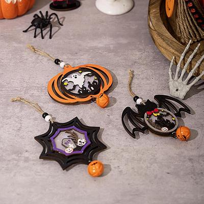 Wooden Halloween Pendants Modern Vintage Hanging Ornaments Holiday Tree Decorations Holiday For Home Holiday Decoration