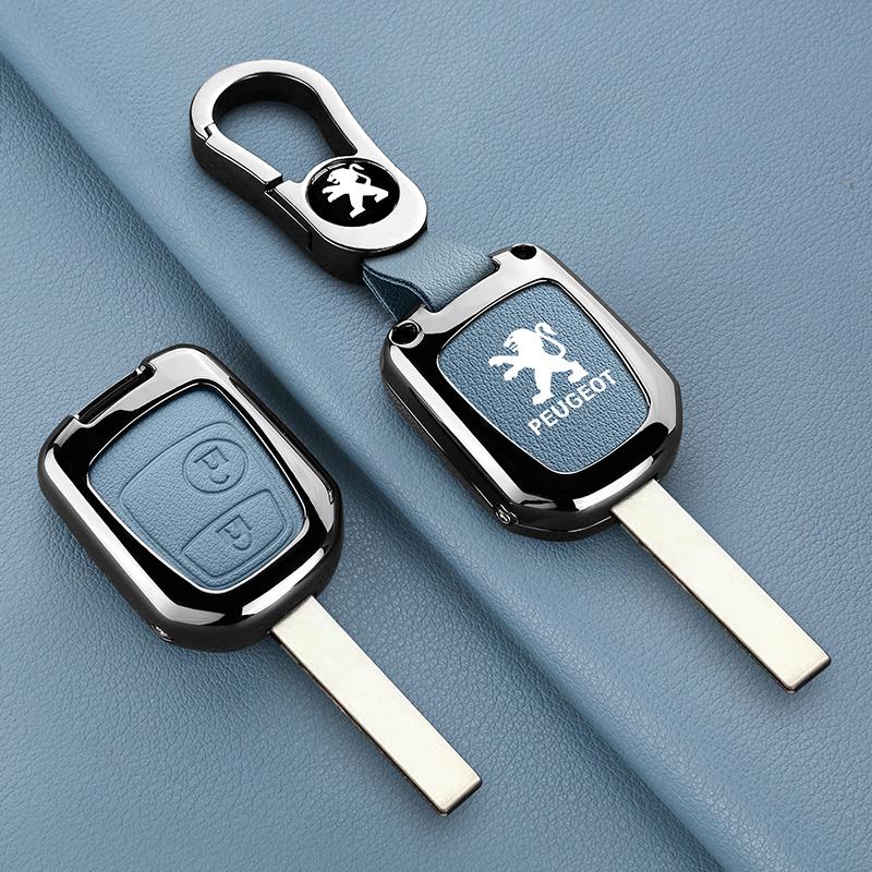 Custodia Protettiva Guscio in Lega di Zinco e Pelle per Chiave Auto Remota Portachiavi Accessori per Peugeot 106 107 206 207 306 307 406 407