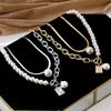 Vintage Baroque Pearl Square Pendant Necklace Alloy Pearl Splicing OT Buckle Stacked Necklace Women's Luxury Jewelry Necklaces