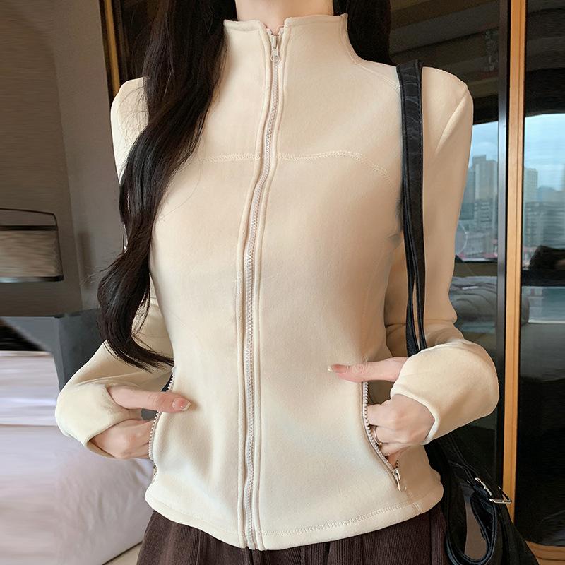 Women S Fleece Zip Up Stand Collar Long Sleeve Slim Fit Sweatshirt