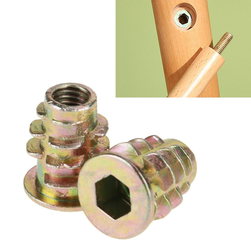 50Pcs Interface M5*13mm Threaded Inserts Zinc Alloy Threaded Hex Drive Head Nuts Hex Drive Zinc Alloy Nuts Furniture Assembly