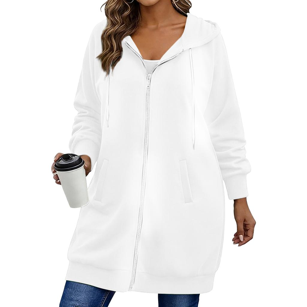 Sudadera Larga con Capucha para Mujer Tallas Grandes con Cremallera Bidireccional, Ropa Exterior Casual de Color