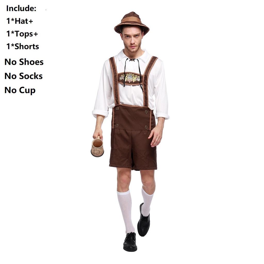 Oktoberfest Men Clothing Stage Costume Cosplay Shirt Suspenders Shorts Hat With