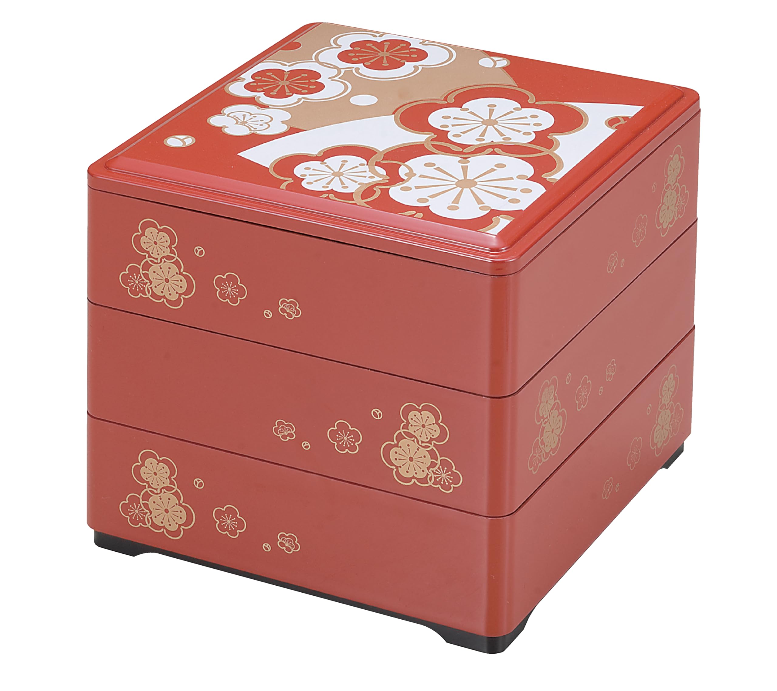 Arkadia Japan Black Wakaizumi Lacquerware Bento Vermilion Plum Box, 6.5-Inch, ( Interior), Deep, 3-Tiered, H-150-60A