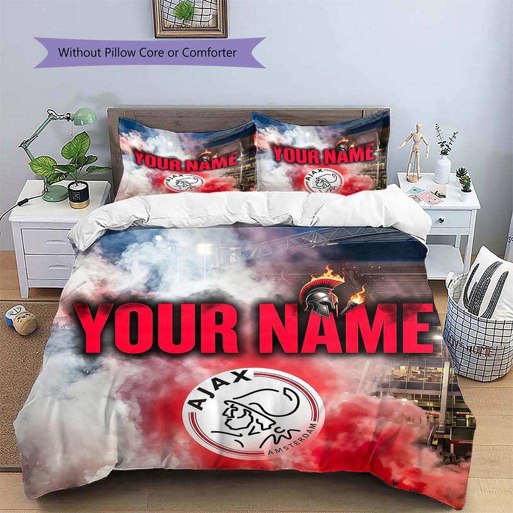 Custom Name,AFC Ajax Pattern Bedding Home Decoration Birthday Gift ( 1 duvet cover + 2 pillowcase, without core),fan merchandise.